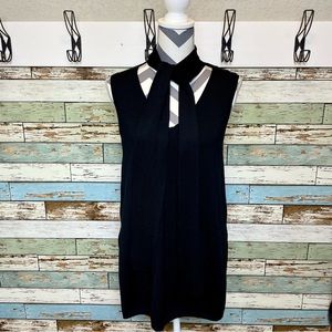 Women’s HANNAH V-Neck Black Tunic Knit Sweater Long Top w/ Neck Tie Size Medium